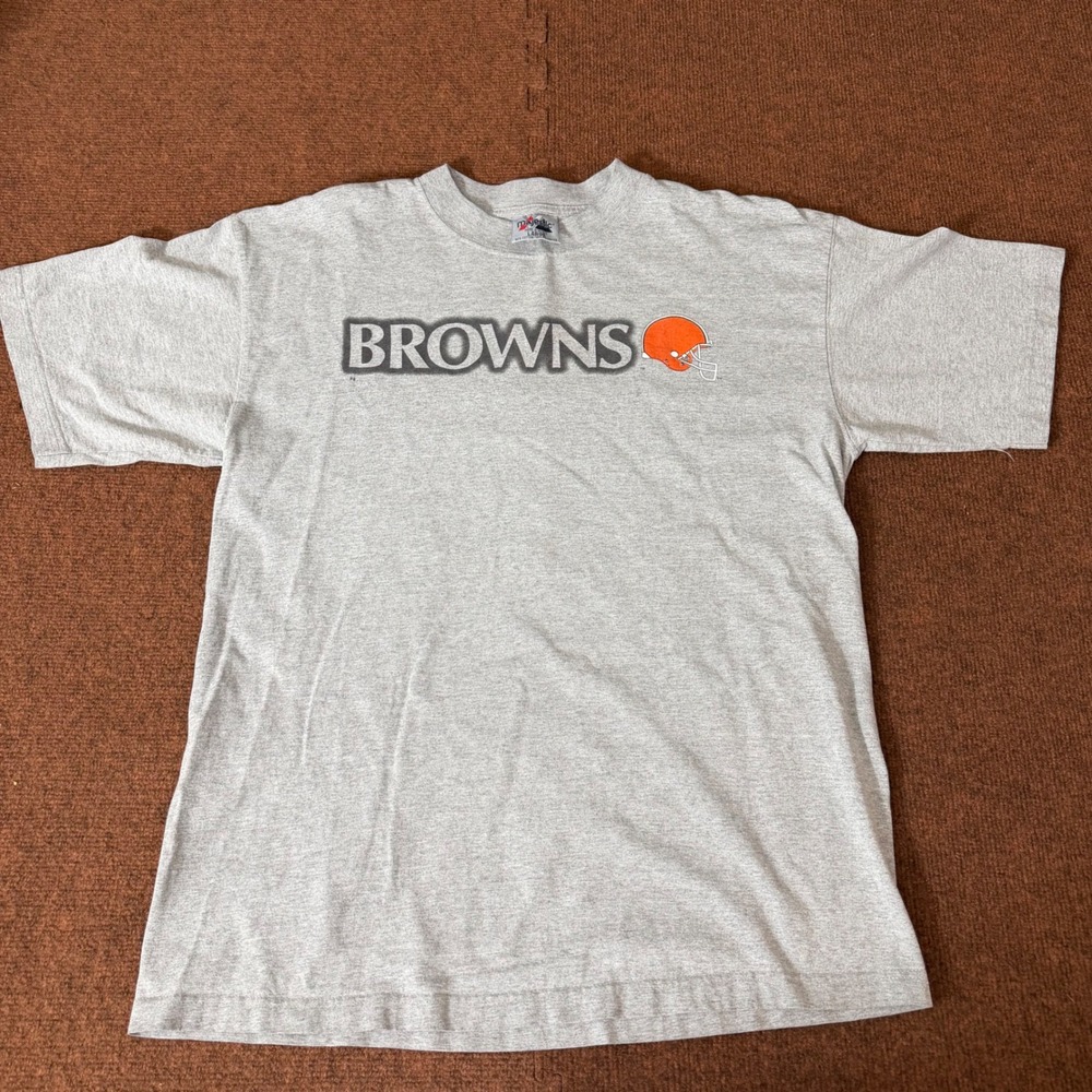 Majestic Cleveland Browns T-Shirt Mens Large Gray Heather NFL Football Helmet L